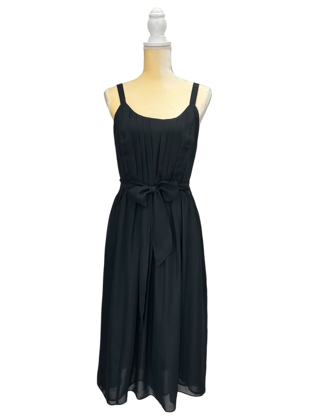 Ann Taylor LOFT Black Sleeveless Midi Dress Size 10 Pleated Bodice Tie Waist NWT